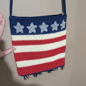 Stone Mountain Crochet Beaded Patriotic Flag Crossbody Hand Bag USA